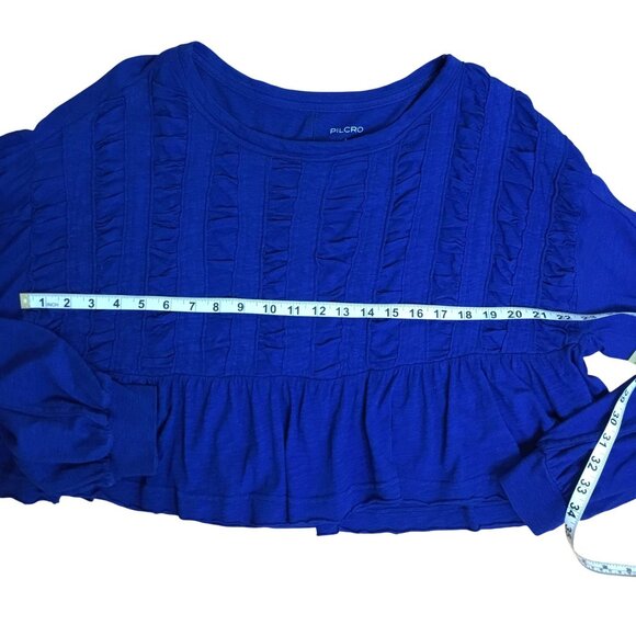 PILCRO ANTHROPOLOGIE Cobalt Blue Babydoll Peplum Top Cotton Boho Oversized S - Picture 3 of 7